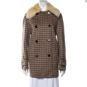 Theory Plaid Peacoat with Faux Fur Collar Size M Medium